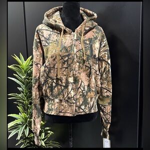 U.S. Vintage Camo Olive Zip up hoodie,short length,semi crop,fleece lined,warm